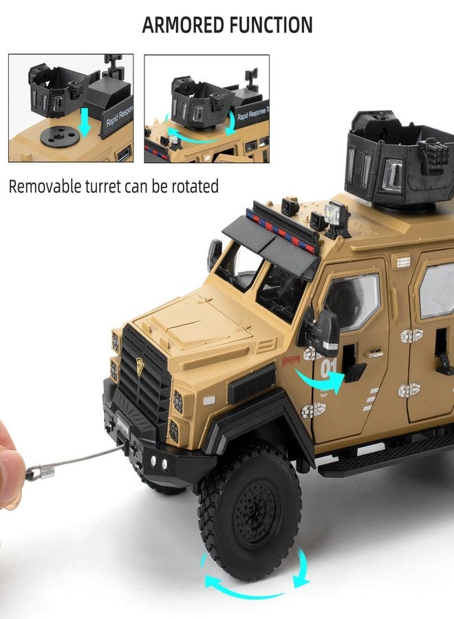 Magicwand® 1:24 Scale Die-Cast Metal Saber-Tooth Armored Truck【Large】 with Openable 11 Small Windows & Doors,Lights & Music & Working Steering【Sand Brown】【Pack of 1】 - Image 5